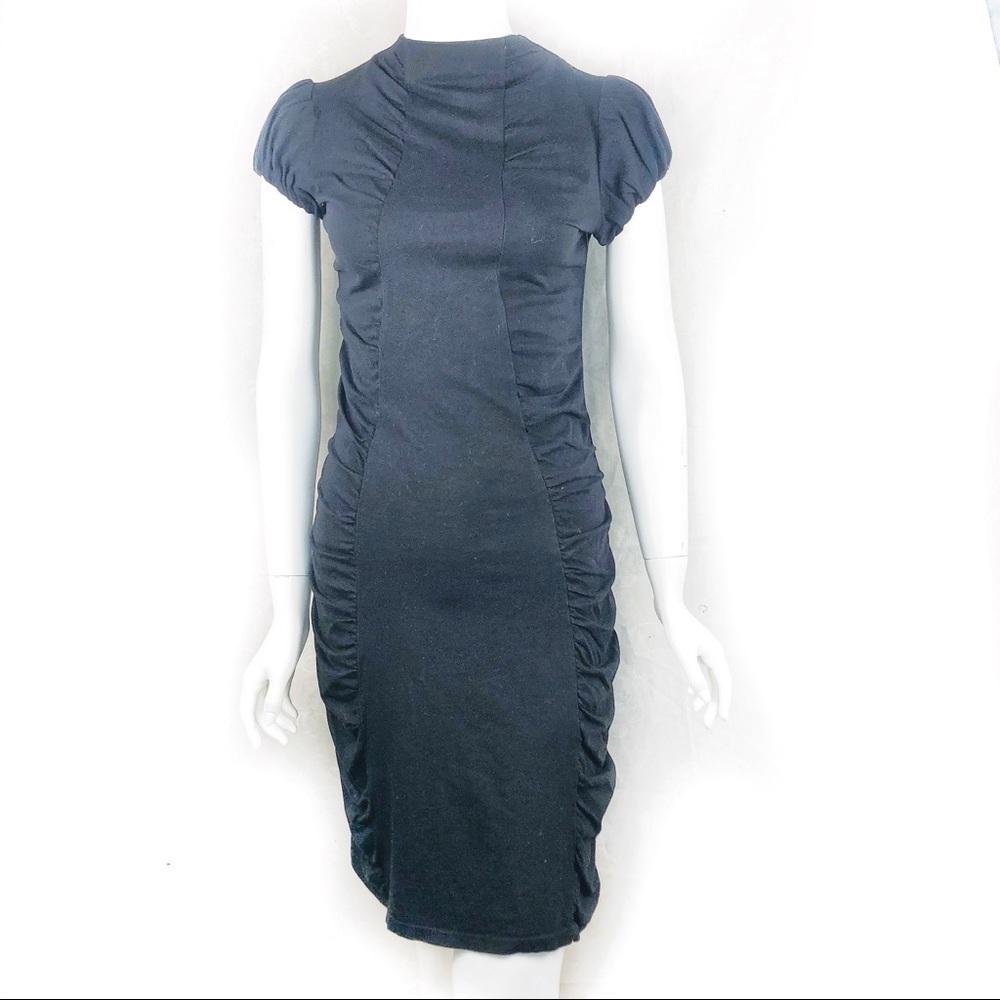 NEW-JOSETTE ruched hi neck bell cap sleeves dress